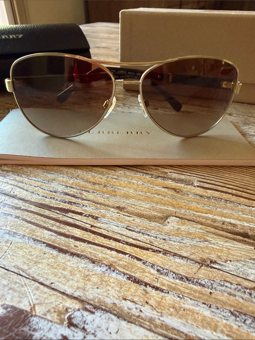 Burberry Steel tone Aviator Sunglasses with Brown Lenses - Picture 10 of 11